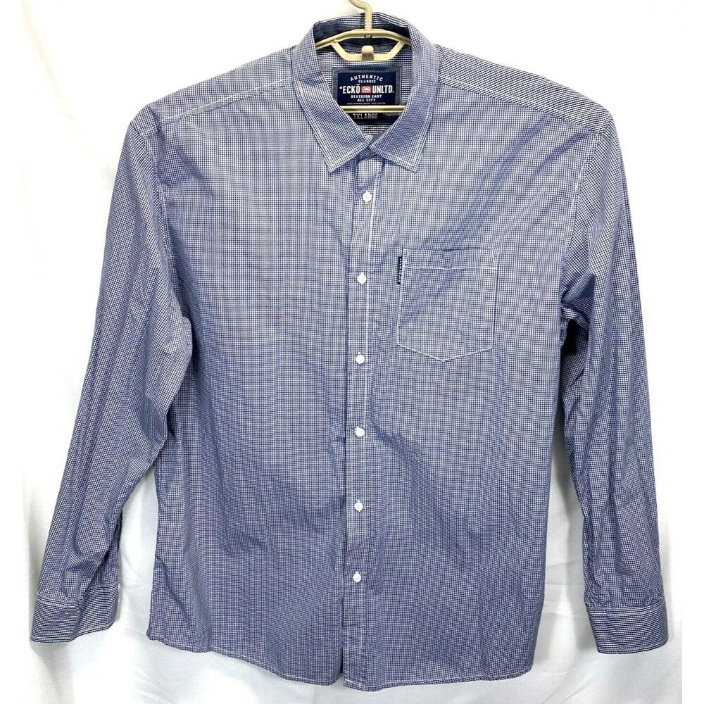 Ecko Unlimited Men’s Blue Plaid Check Button Up Long Sleeve Shirt (3XL) RN93536